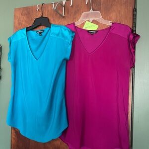 Two Express Women's V-Neck Tops - jade and  fuschia